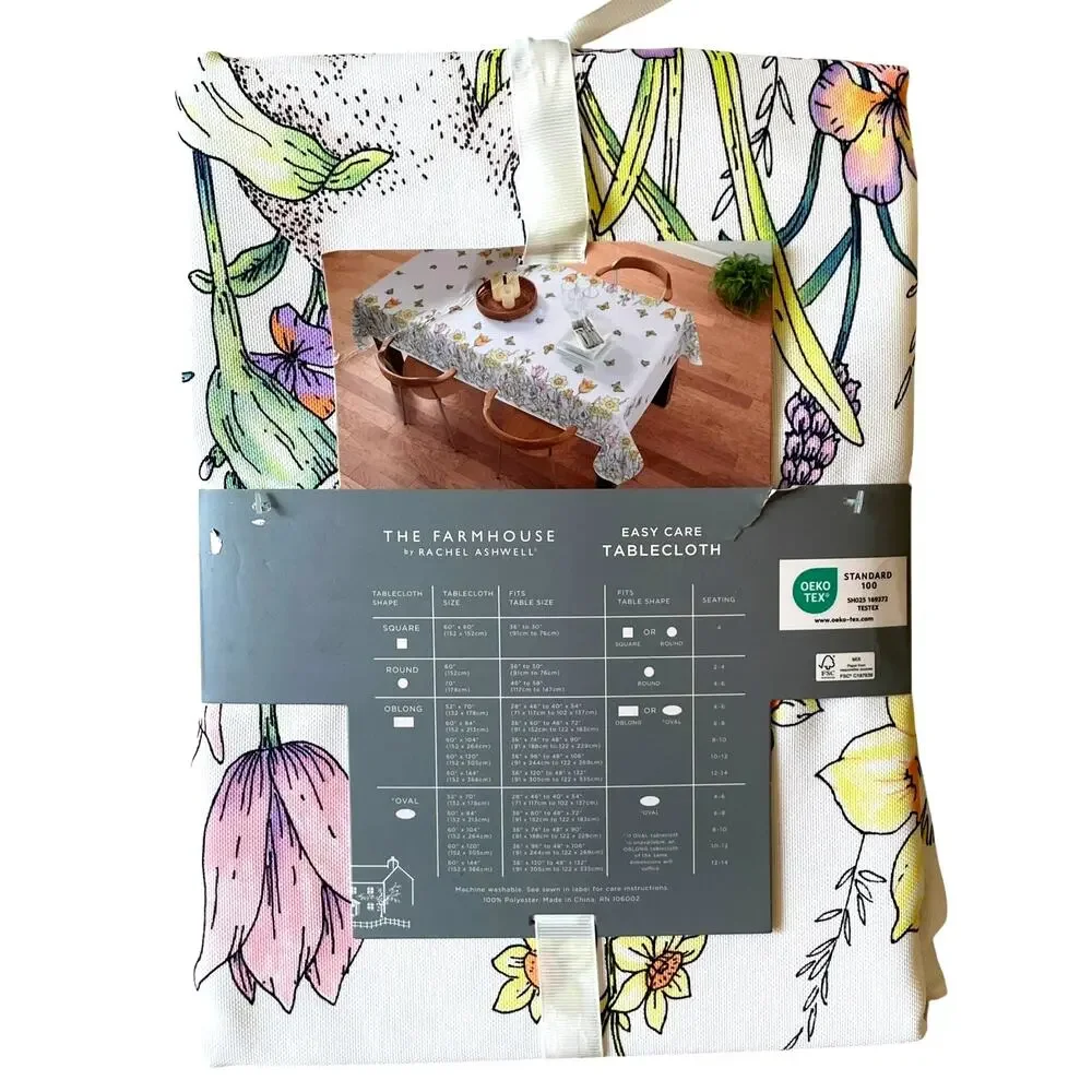 The Farmhouse Spring Floral Bunnies Easter Tablecloth 60x84 Pop of Color New